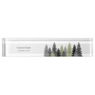 Porte-nom Arbres À feuillage persistant gris et vert Élégant