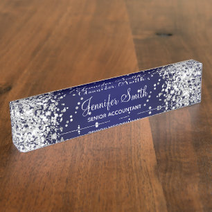 Porte-nom Argent Parties scintillant Marine Blue Gradient