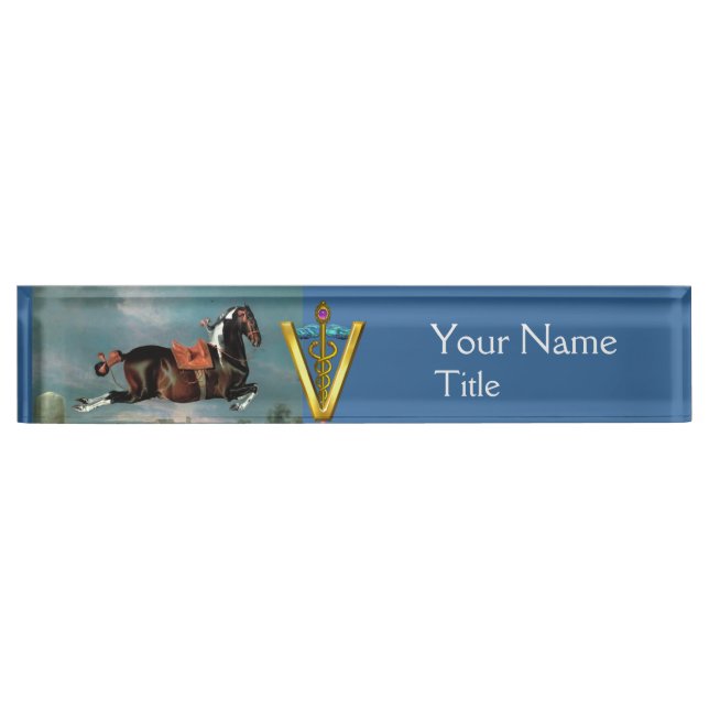 PORTE-NOM ARGUMENT DE CHEVAL "OR CADUCEUS VÉTÉRINAIRE SYMBOL (Devant)