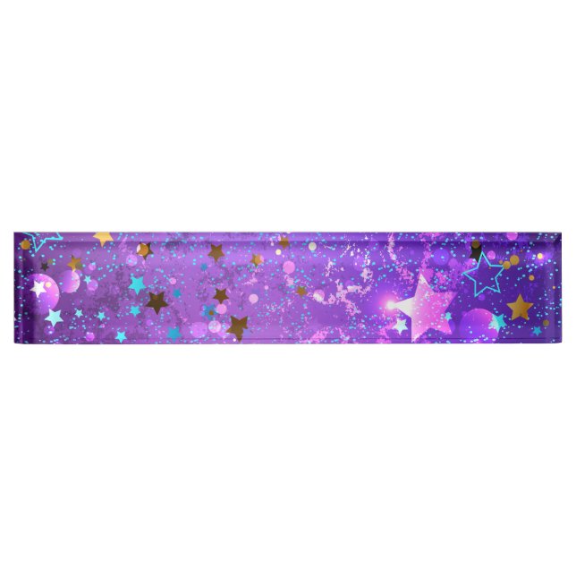 Porte-nom Arrière - plan de feuille violet avec étoiles (Devant)