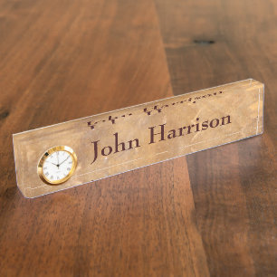 Porte-nom Arrière - plan en pierre chic avec l'horloge