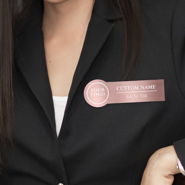 Porte-nom Arrondi Elegant Rose métallique Gold Employé (Rounded Elegant Metallic Rose Gold Employee Name Tag
)