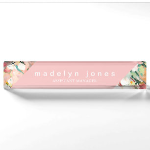 Porte-nom Art Floral Abstrait moderne rose Personnalisé