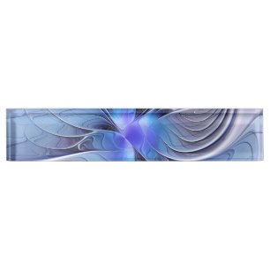 Porte-nom Art fractal moderne abstrait bleu lavande