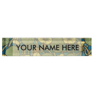 Porte-nom Art Nouveau Nasturtium Bleu Or floral Verneuil