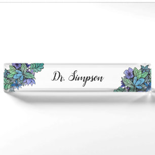 Porte-nom Art pour aquarelle floral bleu et vert