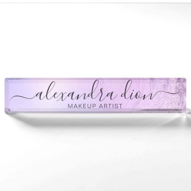 Porte-nom Artiste de maquillage en marbre à l'ombre de viole (Devant)