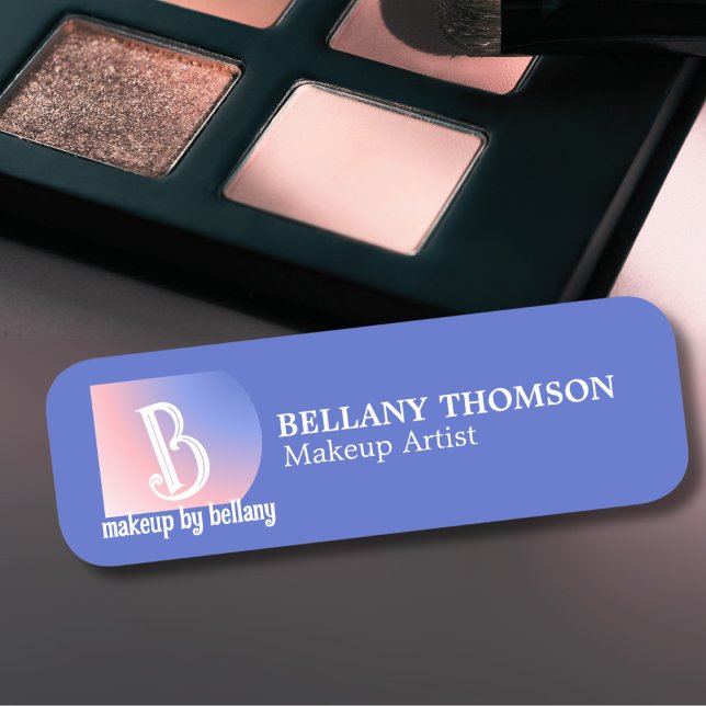 Porte-nom Artiste de maquillage Monogramme moderne bleu rose (Créateur téléchargé)