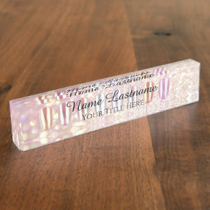Porte-nom Artiste du Salon Nail Rose Parties scintillant Lux