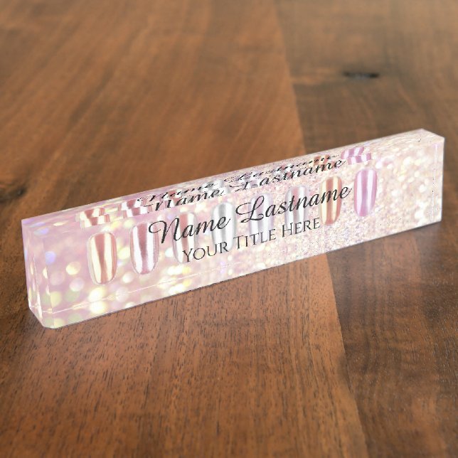 Porte-nom Artiste du Salon Nail Rose Parties scintillant Lux (Taille)