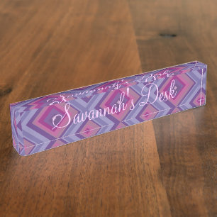 Porte-nom Artsy de vérificateur de lavande motif rose losang