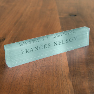 Porte-nom Aspect Métalisé Turquoise Clair Serif Élégant