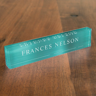 Porte-nom Aspect Métallisé Aqua Sarcelle Serif Élégant