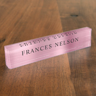 Porte-nom Aspect métallisé rose clair, élégante sérif