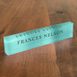 Porte-nom Aspect Métallisé Turquoise Serif Élégant