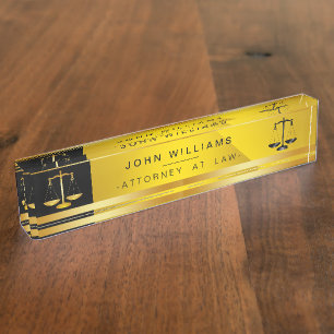 Porte-nom Avocat à la loi - Black Legal Scale Judiciaire