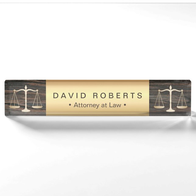Porte-nom Avocat de Droit Modern Gold & Wood (Devant)