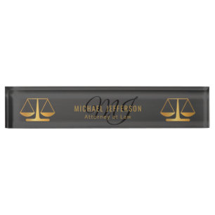 Porte-nom Avocat de monogramme - noir et or