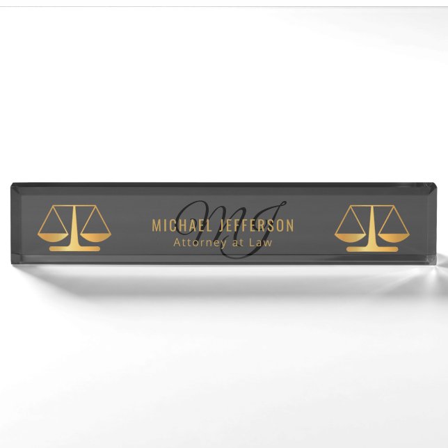 Porte-nom Avocat de monogramme - noir et or (Devant)