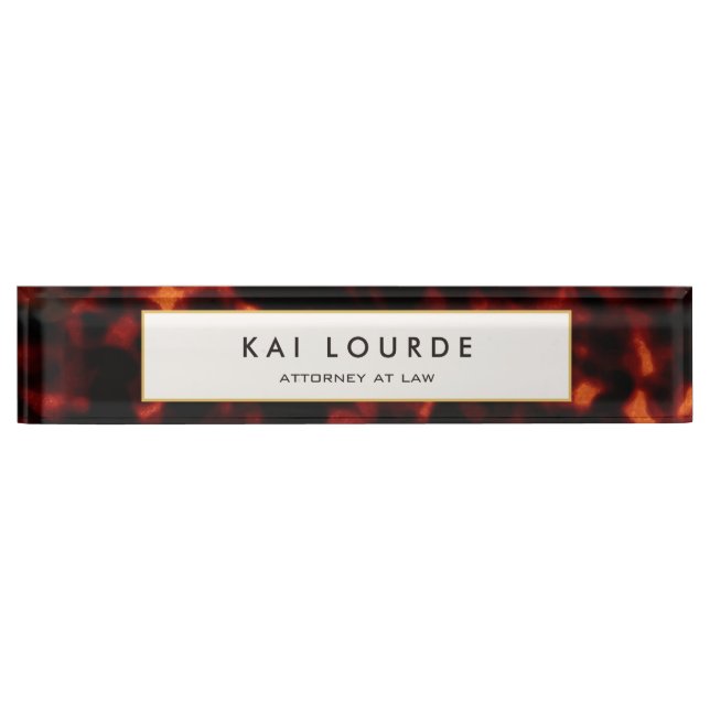 Porte-nom Avocat élégant Tortoiseshell Bureau Nom Plaque (Devant)