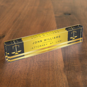 Porte-nom Avocat en droit Black Gold Legal Scale Executive
