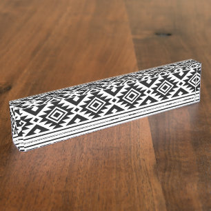Porte-nom Aztec Boho, Motif tribal géométrique noir blanc