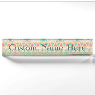 Porte-nom Aztec Tribal Native Pastel Motif géométrique