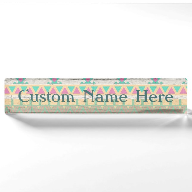 Porte-nom Aztec Tribal Native Pastel Motif géométrique (Devant)