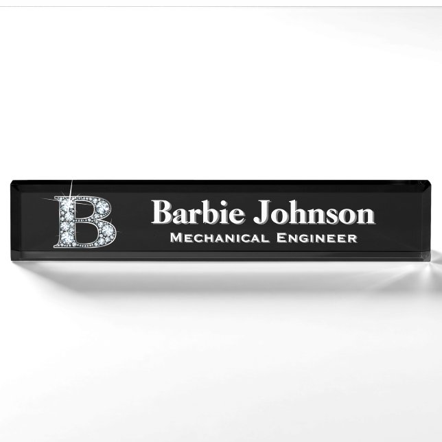 Porte-nom B Faux Diamond Desk Plaque signalétique (Devant)
