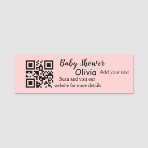 Porte-nom Baby shower rose simple q r code ajouter le texte 