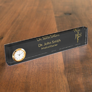 Porte-nom Bague d'Asclepius Médicale Gold sur Black Classy