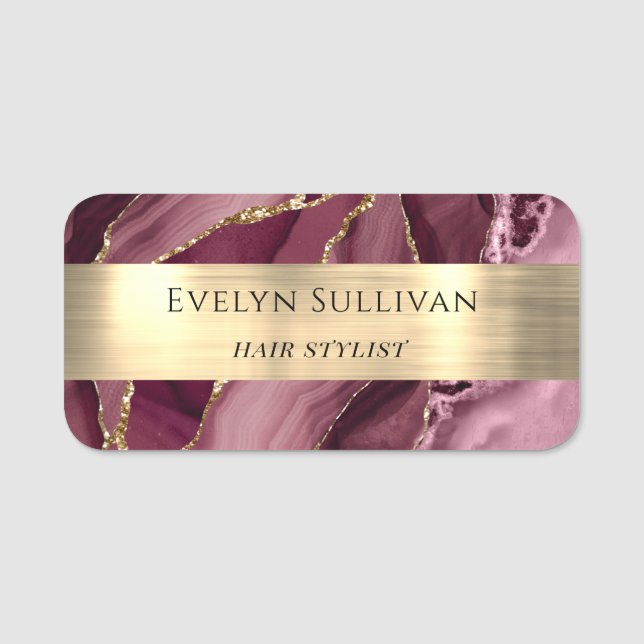 Porte-nom Balise Burgundy Agate Gold Foil (Devant)
