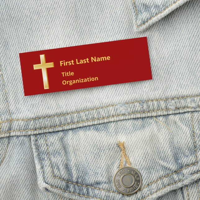 Porte-nom Balise de nom acrylique Christian Gold Cross (Modern Acrylic Christian Gold Cross Badge. Perfect for conferences & events. Add your custom text.)