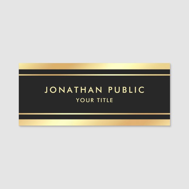 Porte-nom Balise de nom Black Gold Modern Modèle personnalis (Devant)