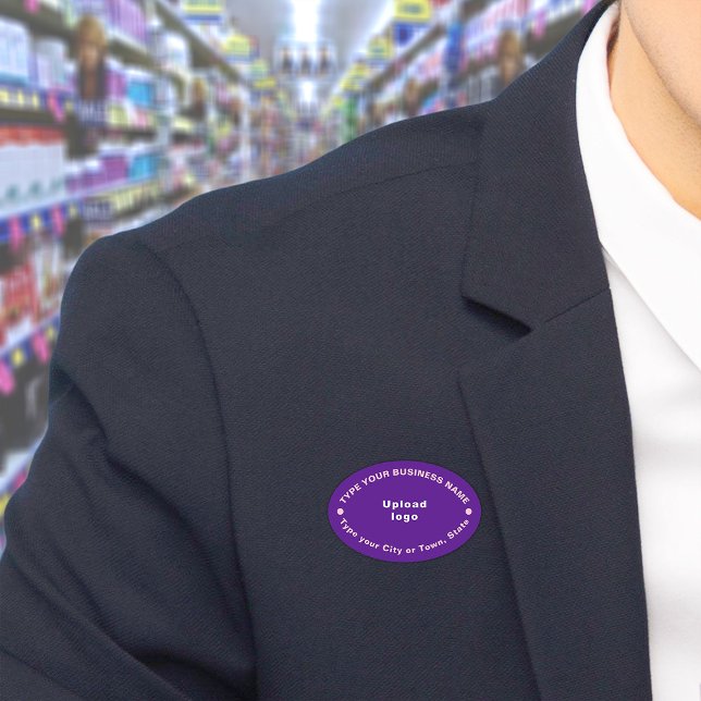 Porte-nom Balise de nom de marque commerciale Purple Oval (Build brand name awareness. Your business brand on purple oval name tag.)
