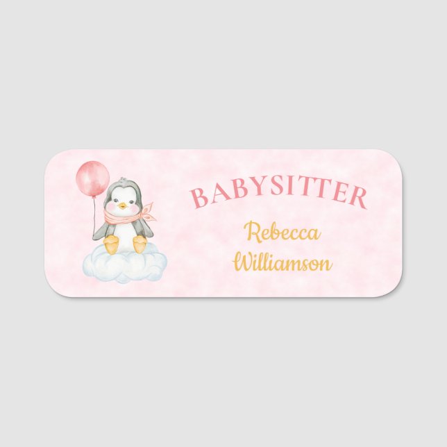 Porte-nom Balise de nom d'entreprise Babysitter Cute Penguin (Devant)