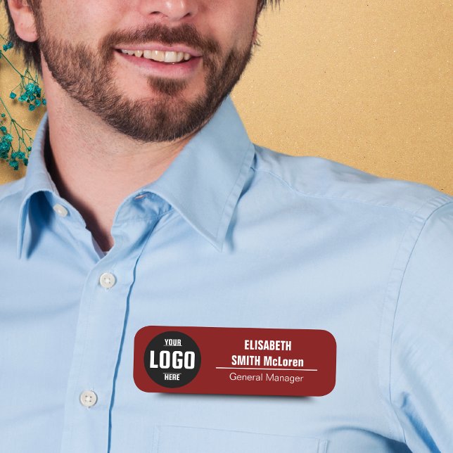 Porte-nom Balise de nom magnétique du logo personnalisé - Fa (Custom Logo Magnetic Name Tag - Faux Gold Design)