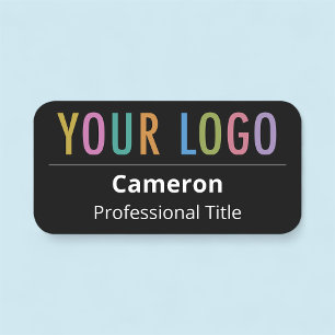 Porte-nom Balise de nom noir arrondie avec une broche de log