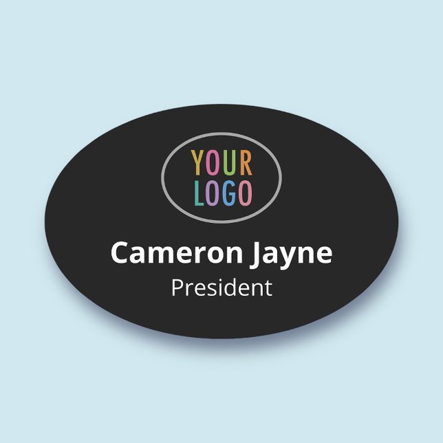 Porte-nom Balise de nom noir ovale Magnétique ou broche Logo (MISOOK Black Oval Name Tag)