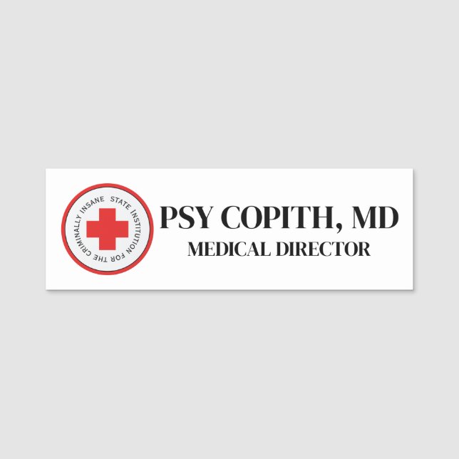 Porte-nom Balise Nom du faux docteur Halloween Asile fou (Devant)