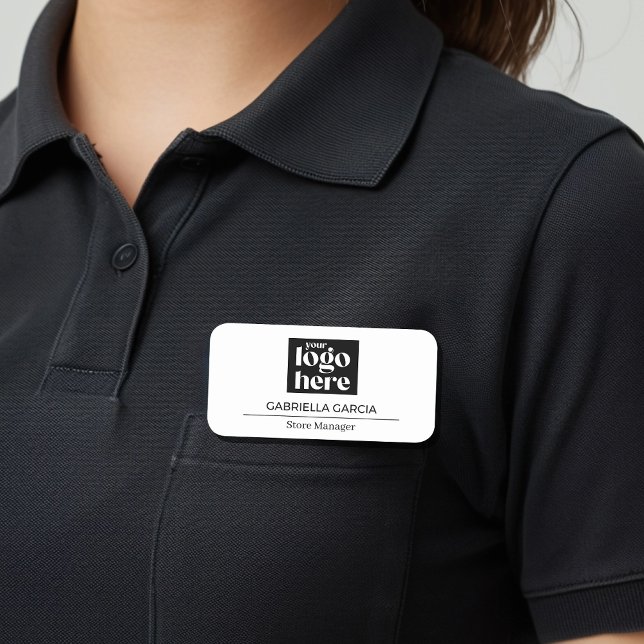 Porte-nom Balise Votre Logo Ici Nom Moderne (Customize this name tag for a branded image in your business. Choose magnetic or pin back.)