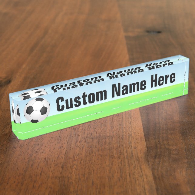 Porte-nom Ballon de football un jour ensoleillé (Taille)