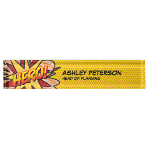 Porte-nom Bande dessinée rétro amusante HERO