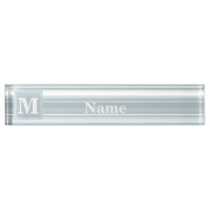 Porte-nom Bandes bleu glace monogramme