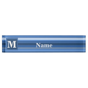 Porte-nom Bandes bleu monogramme