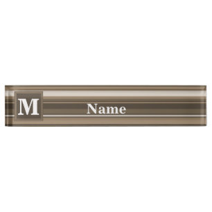 Porte-nom Bandes brunes monogrammes