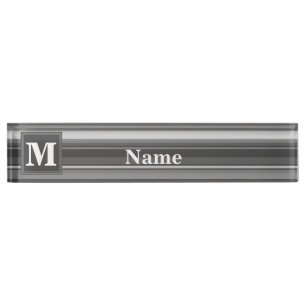 Porte-nom Bandes gris monogramme