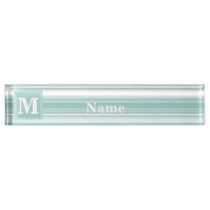 Porte-nom Bandes vertes de menthe monogramme
