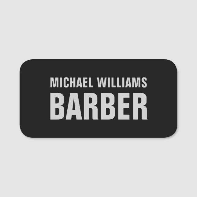 Porte-nom Barber Black Grey Gras Typographie (Devant)