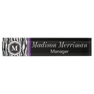 Porte-nom Barre violette Monogram Zebra